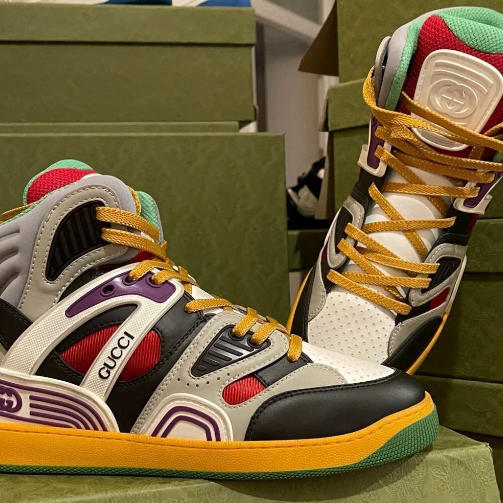 GUCCI  BASKET  "BLACK DEMETRA" MENS HIGH TOP SNEAKER SHOE, SIZE G 6 - Picture 12 of 13